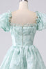 Load image into Gallery viewer, A Line Square Neck Light Blue Tiered Formal Dress with Ruffles