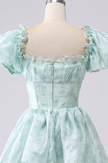 Light Blue A Line Long Tiered Corset Formal Dress