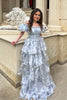 Load image into Gallery viewer, A Line Square Neck Light Blue Tiered Formal Dress with Ruffles