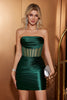 Load image into Gallery viewer, Simple Dark Green Tight Strapless Satin Short Formal Dress