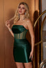 Load image into Gallery viewer, Simple Dark Green Tight Strapless Satin Short Formal Dress