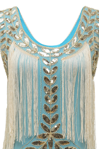 Plus Size Champagne Gatsby 1920s Flapper Dress with Sequins and Fringes