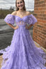 Load image into Gallery viewer, A Line Tulle Off The Shoulder Corset Purple Formal Dress