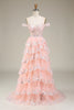 Load image into Gallery viewer, Pink Off The Shoulder Tiered Formal Dress