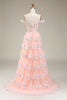 Load image into Gallery viewer, Pink Off The Shoulder Tiered Formal Dress