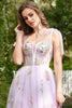 Load image into Gallery viewer, A-Line Tulle Spaghetti Straps Lavender Long Formal Dress with Embroidery