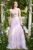 Load image into Gallery viewer, A-Line Tulle Spaghetti Straps Lavender Long Formal Dress with Embroidery