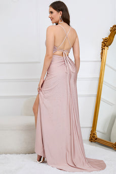 Sparkly Blush Long Formal Dress with Beading