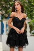 Load image into Gallery viewer, A Line Off the Shoulder Blue Corset Short Formal Dress with Lace