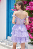 Load image into Gallery viewer, A Line Off the Shoulder Blue Corset Short Formal Dress with Lace