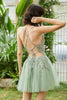 Load image into Gallery viewer, V-Neck Dark Green Beaded Short Formal Dress with Appliques