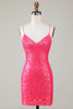 Load image into Gallery viewer, Sparkly Lace-Up Back Fuchsia Short Formal Dress