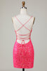 Load image into Gallery viewer, Sparkly Lace-Up Back Fuchsia Short Formal Dress