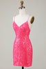 Load image into Gallery viewer, Sparkly Lace-Up Back Fuchsia Short Formal Dress