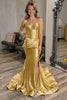 Load image into Gallery viewer, Golden Mermaid Corset Ruffled Long Formal Dress with Slit