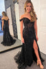 Load image into Gallery viewer, Sparkly Black Off The Shoulder Corset Formal Dress with Slit