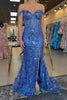 Load image into Gallery viewer, Golden Off The Shoulder Sparkly Mermaid Corset Formal Dress with Slit