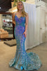 Load image into Gallery viewer, Hot Pink Spaghetti Straps Glitter Mermaid Formal Dress with Beading Waist