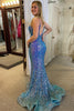 Load image into Gallery viewer, Hot Pink Spaghetti Straps Glitter Mermaid Formal Dress with Beading Waist