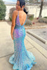 Load image into Gallery viewer, Light Blue Spaghetti Straps Glitter Mermaid Formal Dress with Beading Waist