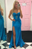 Load image into Gallery viewer, Simple Dark Blue Mermaid Strapless Long Formal Dress with Slit