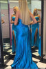 Load image into Gallery viewer, Simple Dark Blue Mermaid Strapless Long Formal Dress with Slit