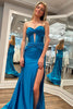 Load image into Gallery viewer, Simple Dark Blue Mermaid Strapless Long Formal Dress with Slit