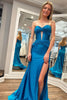 Load image into Gallery viewer, Simple Dark Blue Mermaid Strapless Long Formal Dress with Slit