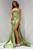 Load image into Gallery viewer, Green Mermaid Strapless Long Formal Dress with Slit