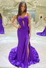 Load image into Gallery viewer, Simple Dark Blue Mermaid Strapless Long Formal Dress with Slit