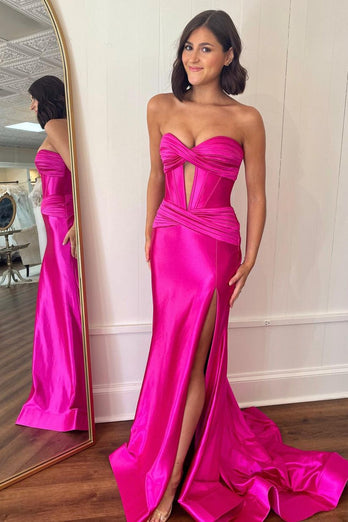 Green Mermaid Strapless Long Formal Dress with Slit