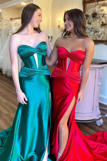 Green Mermaid Strapless Long Formal Dress with Slit