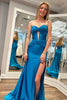 Load image into Gallery viewer, Green Mermaid Strapless Long Formal Dress with Slit