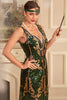 Load image into Gallery viewer, Green Golden Sequins Sheath 1920s Great Gatsby Sequin Fringe Flapper Dress