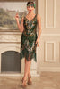 Load image into Gallery viewer, Green Golden Sequins Sheath 1920s Great Gatsby Sequin Fringe Flapper Dress