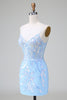 Load image into Gallery viewer, Glitter Blue Sequined Embroideries Tight Short Formal Dress