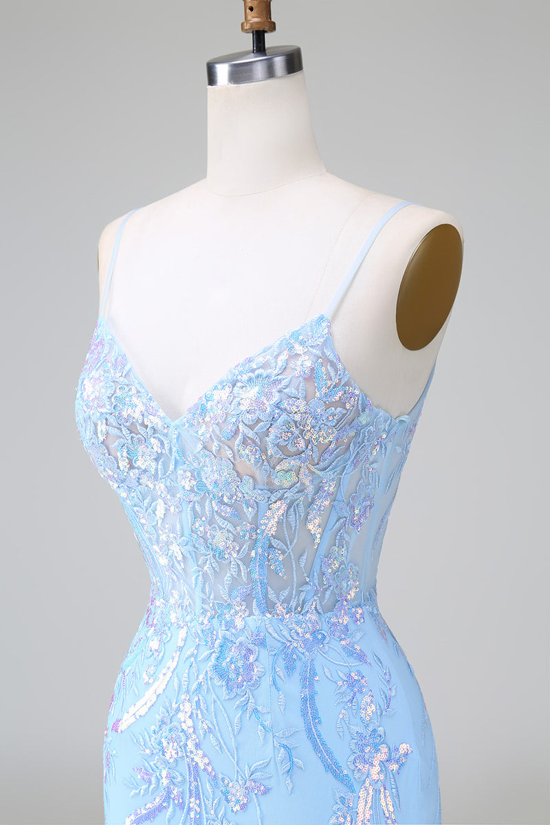 Load image into Gallery viewer, Glitter Blue Sequined Embroideries Tight Short Formal Dress