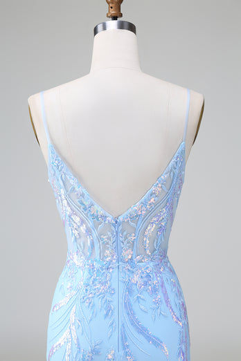 Glitter Blue Sequined Embroideries Tight Short Formal Dress