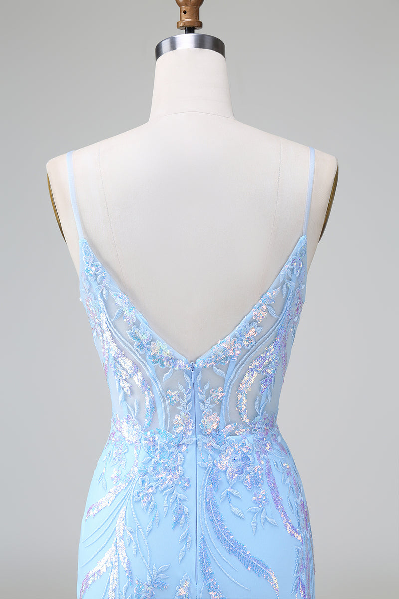 Load image into Gallery viewer, Glitter Blue Sequined Embroideries Tight Short Formal Dress