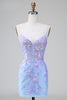 Load image into Gallery viewer, Glitter Blue Sequined Embroideries Tight Short Formal Dress