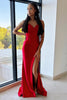 Load image into Gallery viewer, Red Mermaid Spaghetti Straps Long Corset Formal Dress With Slit