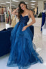 Load image into Gallery viewer, Sparkly Blue Corset Tiered Long Formal Dress with Appliques