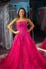 Load image into Gallery viewer, Fuchsia A Line Strapless Long Formal Dress With Embroidery