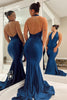 Load image into Gallery viewer, Dark Blue Mermaid Backless Long Formal Dress