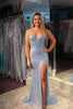 Load image into Gallery viewer, Glitter Light Blue Mermaid Backless Long Formal Dress With Slit