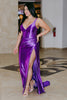 Load image into Gallery viewer, Dark Purple Corset Mermaid Long Satin Formal Dress with Slit