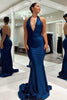 Load image into Gallery viewer, Dark Blue Mermaid Backless Long Formal Dress