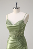 Load image into Gallery viewer, Floral Green Mermaid Corset Satin Long Formal Dress with Slit