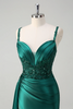 Load image into Gallery viewer, Sparkly Blue Mermaid Corset Satin Long Formal Dress with Slit