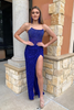 Load image into Gallery viewer, Sparkly Mermaid Royal Blue Strapless Long Formal Dress With Slit